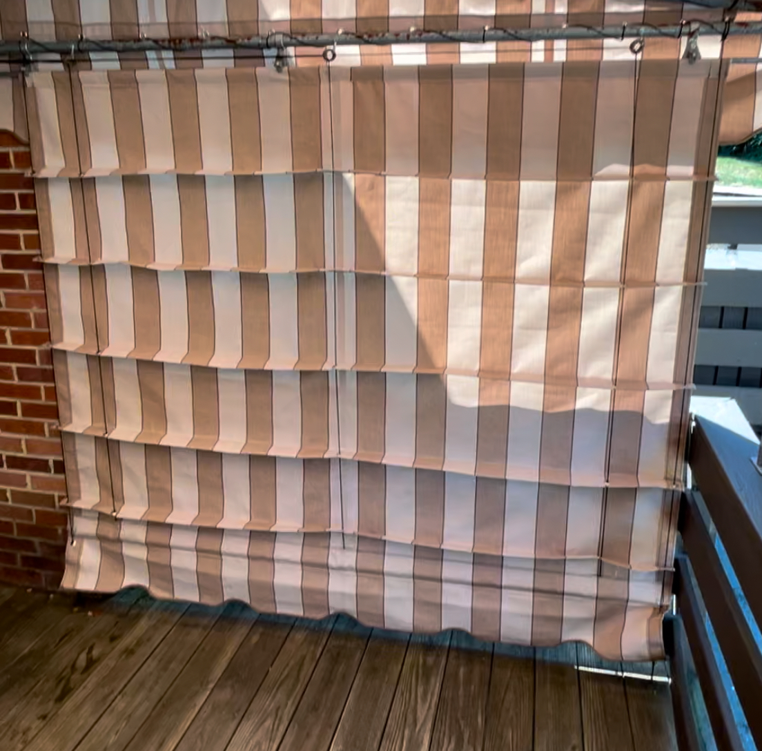 Canvas Roman manual drop curtain installed on back deck in Pittsburgh